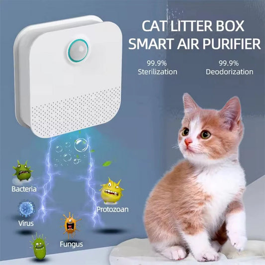 (friendly, upbeat voice):
"Tired of those not-so-fresh smells around your cat’s litter box? Meet the Smart Cat Odor Purifier—your secret weapon for a fresher home!"

[Cut to a cute cat using the litter box while the purif