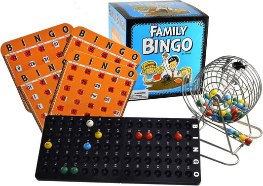 Regal Bingo Family Bingo Game Set for Adults and Kids - Includes 8 Inch Bingo Wheel Cage, 75 Balls, Master Board, 4 Shutter Slide Bingo Cards - Fun Family Bingo Night